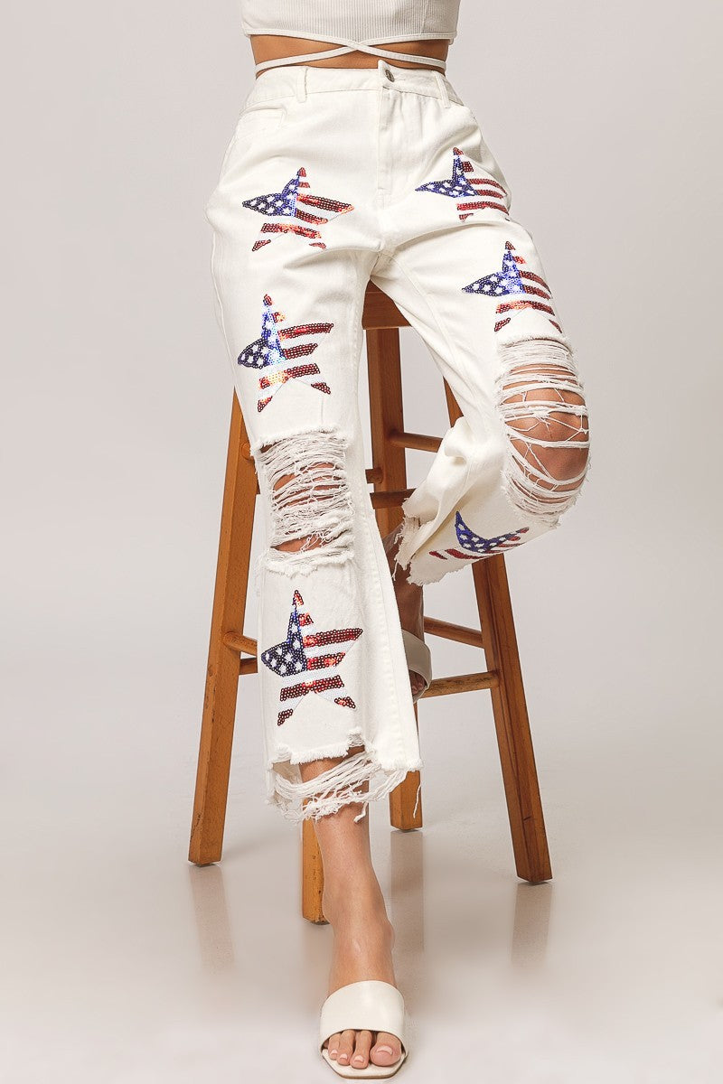 SEQUIN AMERICAN FLAG STAR PANTS