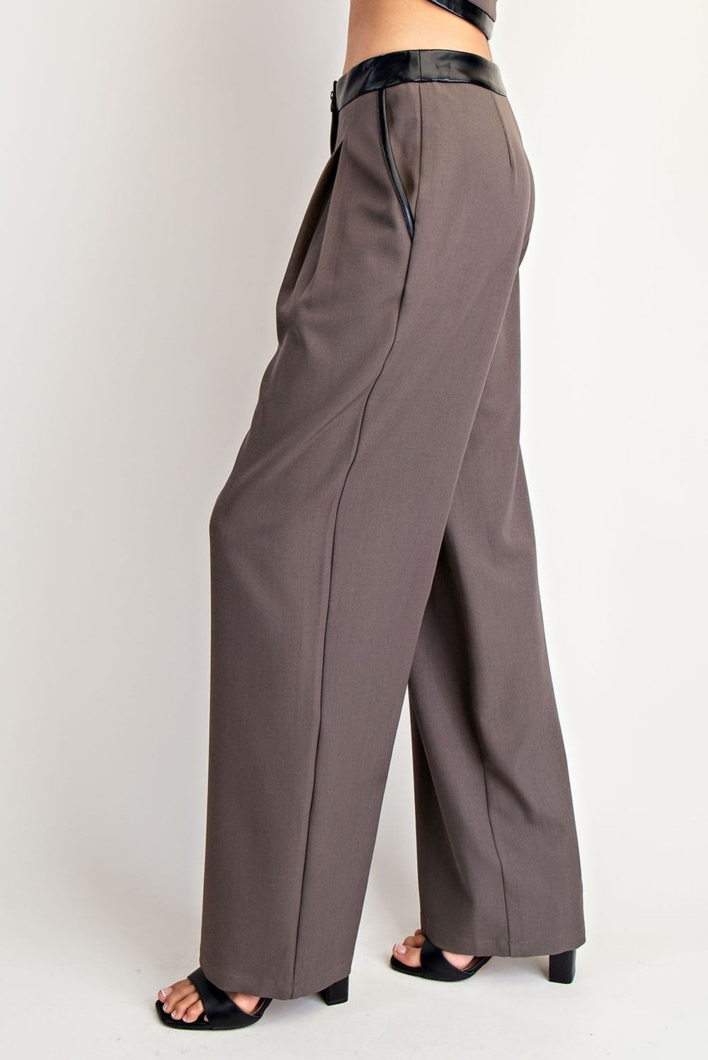 Contrast Leather Binding Woven Pants