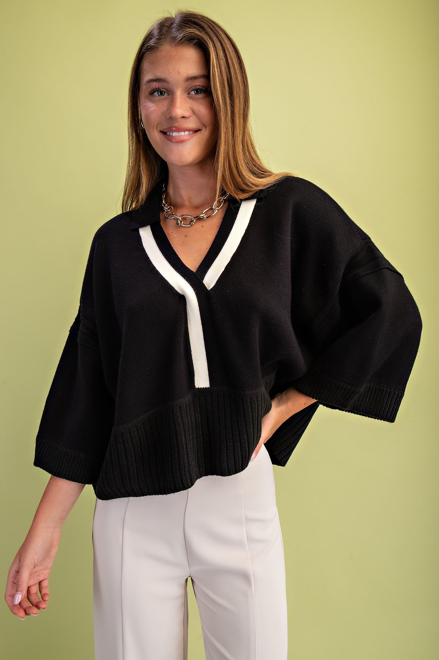 V-neck Collared Sweater