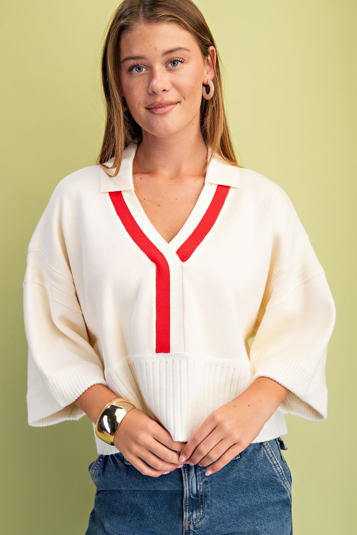 V-neck Collared Sweater
