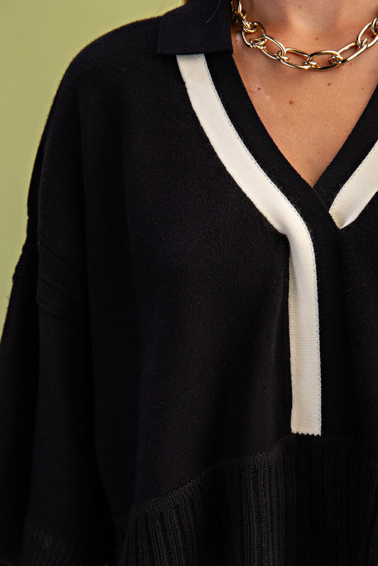 V-neck Collared Sweater