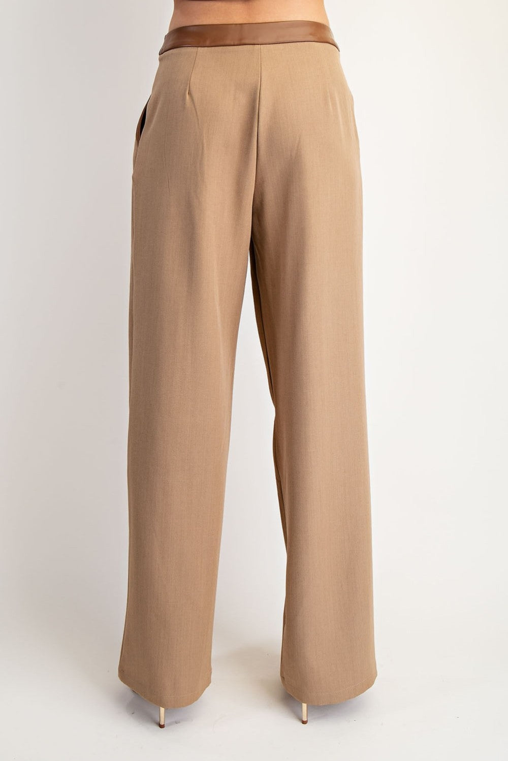 Contrast Leather Binding Woven Pants