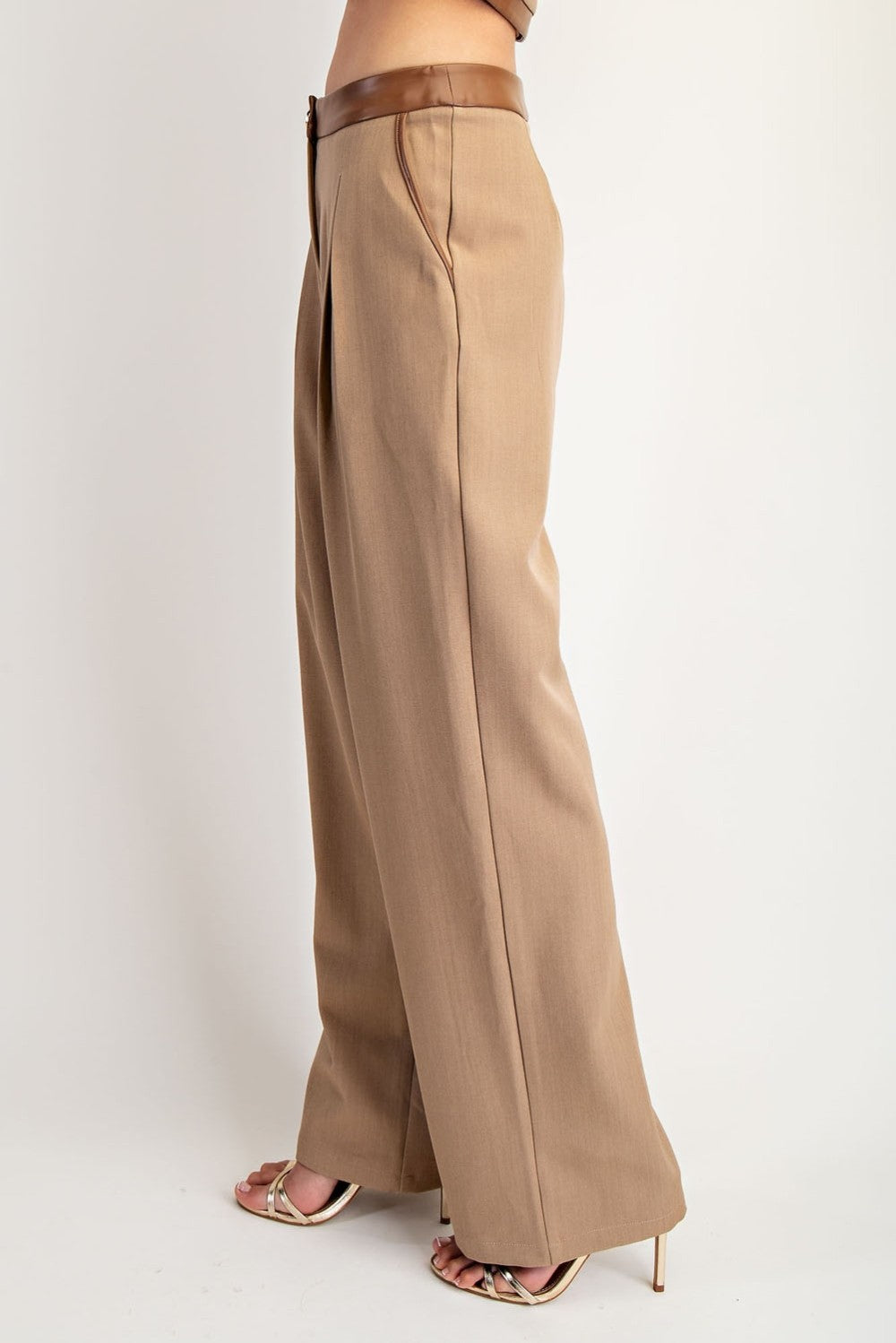 Contrast Leather Binding Woven Pants