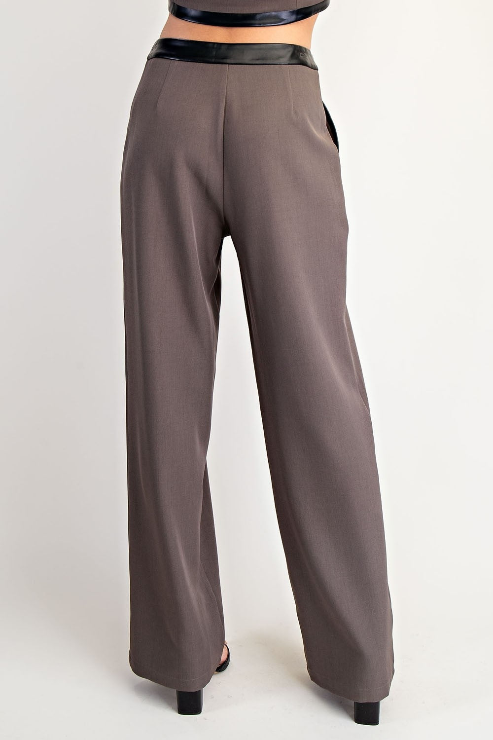 Contrast Leather Binding Woven Pants