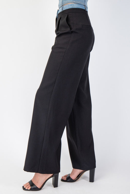 Tailored Trousers With Denim Contrast Waistband