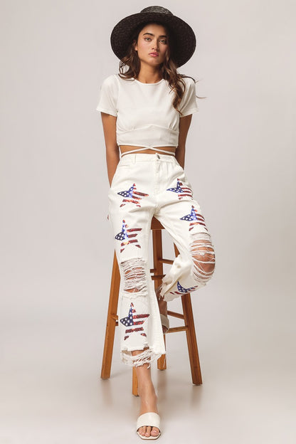 SEQUIN AMERICAN FLAG STAR PANTS