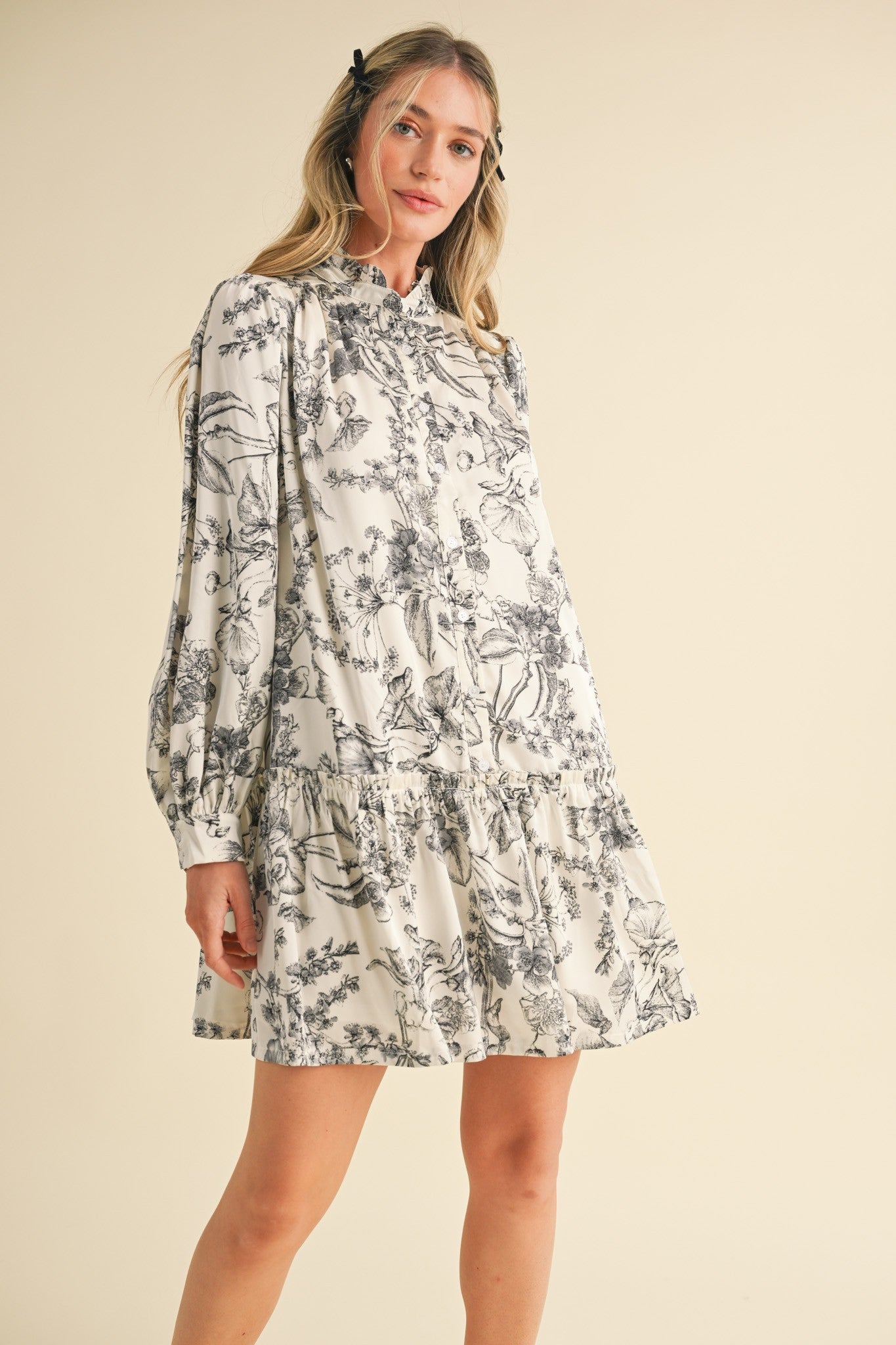 LONG SLEEVE DROP WAIST MINI DRESS