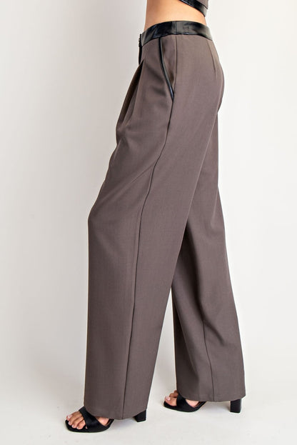 Contrast Leather Binding Woven Pants