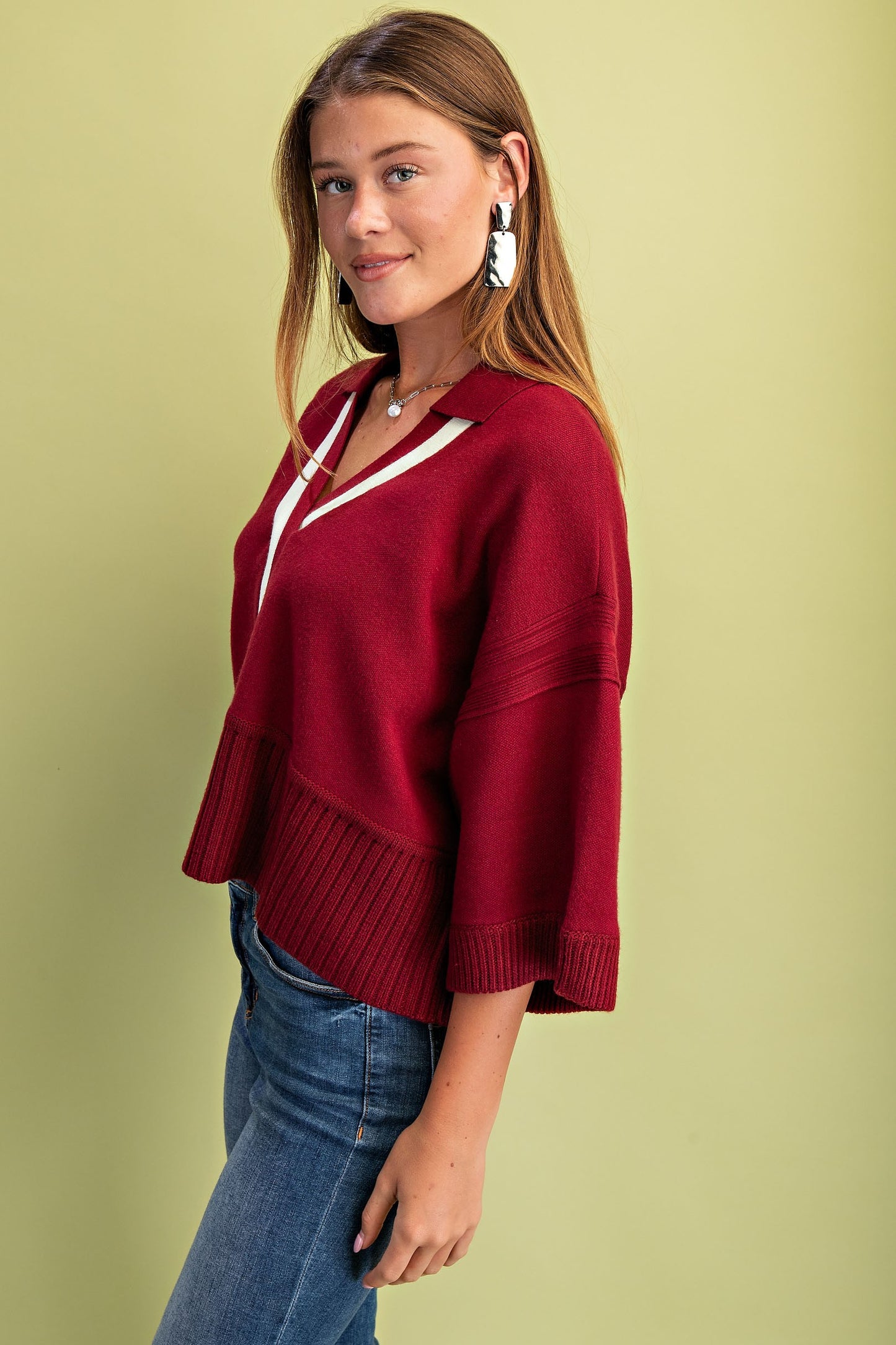 V-neck Collared Sweater