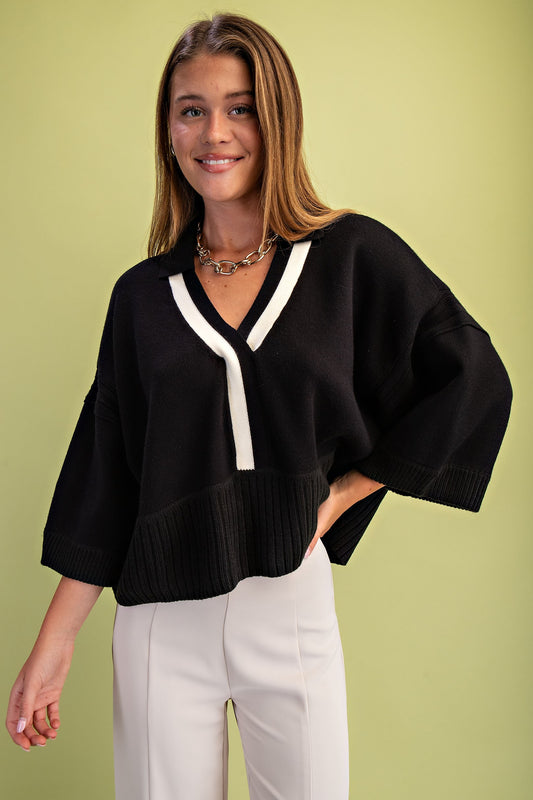 V-neck Collared Sweater