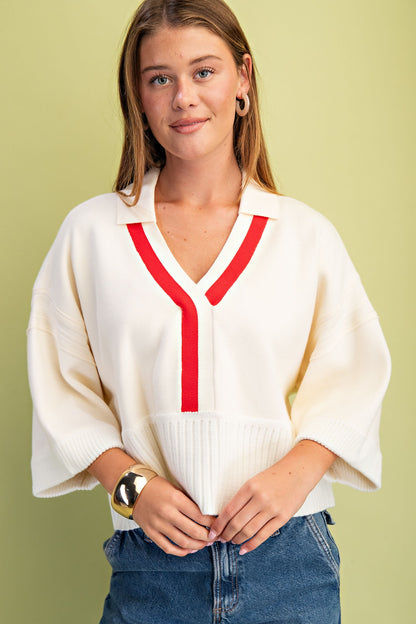 V-neck Collared Sweater