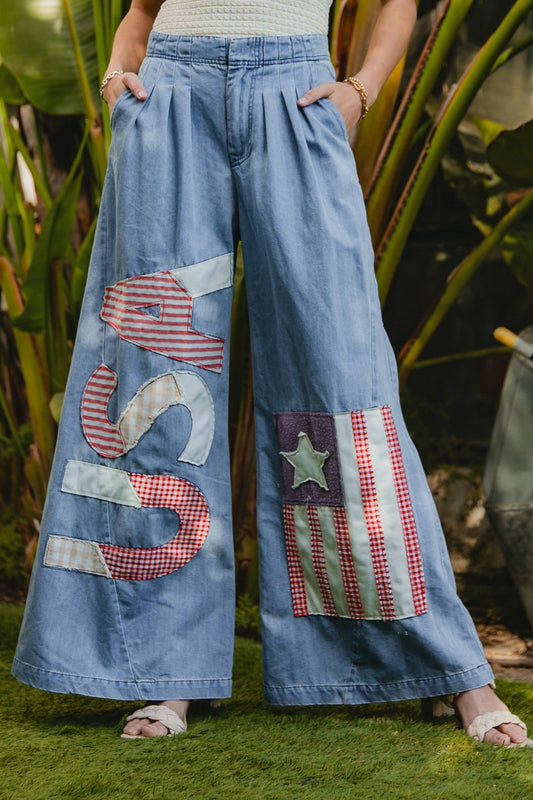 Vintage Washed American Flag Theme Usa Patches Wid