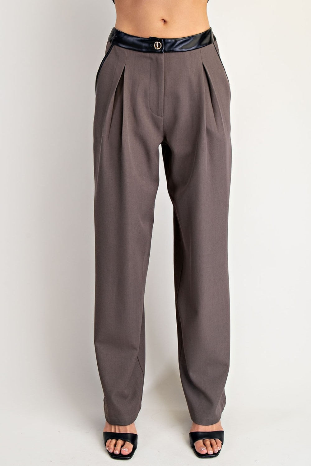 Contrast Leather Binding Woven Pants